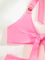 Split Solid Color Halter Bikini main image 4