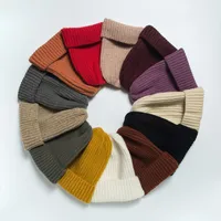 Korean Knitted Hat Autumn And Winter Warmth Fashion Striped Woolen Hat Solid Color Flanging Hedging Cold Hat main image 1