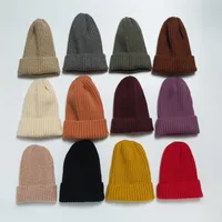 Korean Knitted Hat Autumn And Winter Warmth Fashion Striped Woolen Hat Solid Color Flanging Hedging Cold Hat main image 2