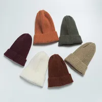 Korean Knitted Hat Autumn And Winter Warmth Fashion Striped Woolen Hat Solid Color Flanging Hedging Cold Hat main image 4