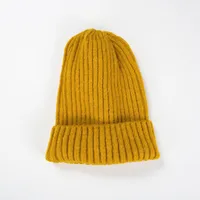 Korean Knitted Hat Autumn And Winter Warmth Fashion Striped Woolen Hat Solid Color Flanging Hedging Cold Hat sku image 2