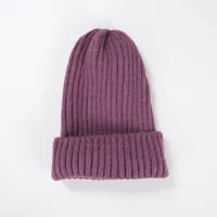 Korean Knitted Hat Autumn And Winter Warmth Fashion Striped Woolen Hat Solid Color Flanging Hedging Cold Hat sku image 3