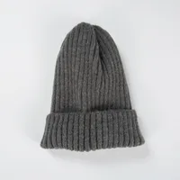 Korean Knitted Hat Autumn And Winter Warmth Fashion Striped Woolen Hat Solid Color Flanging Hedging Cold Hat sku image 8