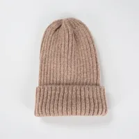 Korean Knitted Hat Autumn And Winter Warmth Fashion Striped Woolen Hat Solid Color Flanging Hedging Cold Hat sku image 11