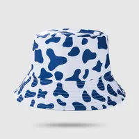 Milk Printing Bucket Hat Female Korean Style Reversible Hip Hop Cool Simple Short Brim Leisure Artistic Bucket Hat Male Harajuku Style sku image 1