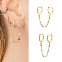 Cross-border Hot Selling Sterling Silver Needle One-piece Diamond Ear Chain Double Ring Ear Clip Fashion Trend Eardrop Earring Earrings For Women main image 1