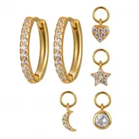 S925 Silver Needle Four Small Pendants Moon Star Cross Bead Hoop Set Earrings main image 5