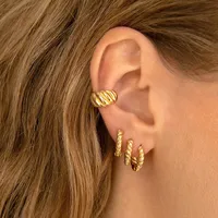 Cross-border Hot Selling Twill Woven 18k Gold Ear Clip Retro Non-pierced European And American Cold Style Ear Clip Copper Earrings main image 2