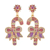 New Christmas Full Diamond Christmas Scepter Rhinestone Bow Earrings main image 2