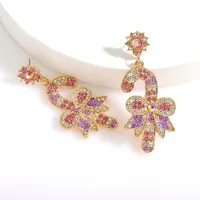 New Christmas Full Diamond Christmas Scepter Rhinestone Bow Earrings main image 3