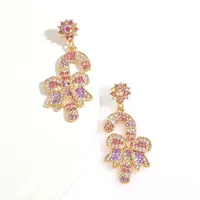 New Christmas Full Diamond Christmas Scepter Rhinestone Bow Earrings main image 5
