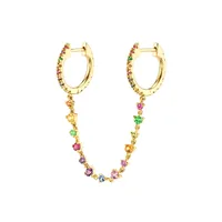 Cross-border Hot Selling Sterling Silver Needle One-piece Diamond Ear Chain Double Ring Ear Clip Fashion Trend Eardrop Earring Earrings For Women sku image 1