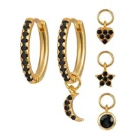 S925 Silver Needle Four Small Pendants Moon Star Cross Bead Hoop Set Earrings sku image 2