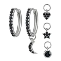 S925 Silver Needle Four Small Pendants Moon Star Cross Bead Hoop Set Earrings sku image 3
