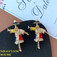 Retro Color Rhinestone Pearl Drip Glaze Gem Stitching Hit Color Earrings Jewelry Halloween Earrings sku image 3