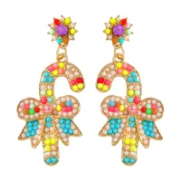 New Christmas Full Diamond Christmas Scepter Rhinestone Bow Earrings sku image 1