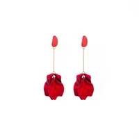 Retro European And American Style Red Petal Leaf Earrings main image 1