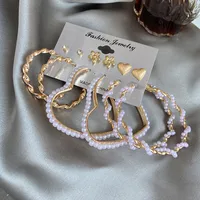 Europe And America Cross Border New Love Heart Earrings 6-piece Set Creative Pearl Diamond Gold Round Ring Earrings Set Earring main image 3