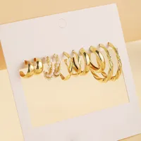 New Normcore Metal Earrings Suit 5 Pairs Of Creative Simple Gold Round Ring Earrings Inlaid Pearl Earrings main image 1