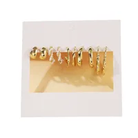 New Normcore Metal Earrings Suit 5 Pairs Of Creative Simple Gold Round Ring Earrings Inlaid Pearl Earrings main image 5