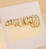 New Normcore Metal Earrings Suit 5 Pairs Of Creative Simple Gold Round Ring Earrings Inlaid Pearl Earrings sku image 5