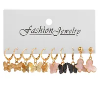 New Normcore Metal Earrings Suit 5 Pairs Of Creative Simple Gold Round Ring Earrings Inlaid Pearl Earrings sku image 3