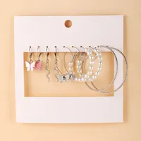 New Normcore Metal Earrings Suit 5 Pairs Of Creative Simple Gold Round Ring Earrings Inlaid Pearl Earrings sku image 2