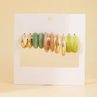New Normcore Metal Earrings Suit 5 Pairs Of Creative Simple Gold Round Ring Earrings Inlaid Pearl Earrings sku image 8