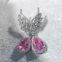 Internet Celebrity Live Hot Sale Light Luxury Romantic Argyle Pink Morgan Stone Stud Earrings Micro-inlaid Water Drop Pink Diamond Wings Earrings For Women main image 4
