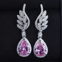 Internet Celebrity Live Hot Sale Light Luxury Romantic Argyle Pink Morgan Stone Stud Earrings Micro-inlaid Water Drop Pink Diamond Wings Earrings For Women main image 5