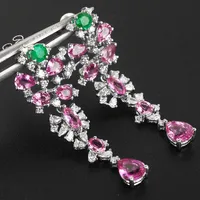 Heavy Industry Design Full Diamond Papalacha Color Stud Earrings Imitation Emerald Water Drop Earrings Lotus Corundum Long Earrings main image 3