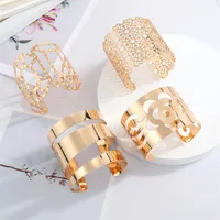 Europe And America Cross Border Ornament Retro Simple Metal Hollow Wide Bracelet Golden Leaf Rose Geometric Bracelet Armband main image 1