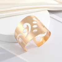 Europe And America Cross Border Ornament Retro Simple Metal Hollow Wide Bracelet Golden Leaf Rose Geometric Bracelet Armband main image 2