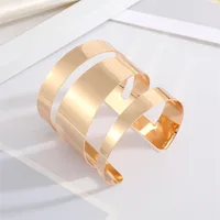 Europe And America Cross Border Ornament Retro Simple Metal Hollow Wide Bracelet Golden Leaf Rose Geometric Bracelet Armband main image 3