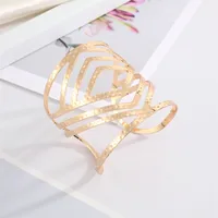 Europe And America Cross Border Ornament Retro Simple Metal Hollow Wide Bracelet Golden Leaf Rose Geometric Bracelet Armband main image 4