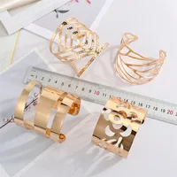 Europe And America Cross Border Ornament Retro Simple Metal Hollow Wide Bracelet Golden Leaf Rose Geometric Bracelet Armband main image 5