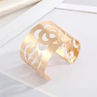 Europe And America Cross Border Ornament Retro Simple Metal Hollow Wide Bracelet Golden Leaf Rose Geometric Bracelet Armband sku image 4