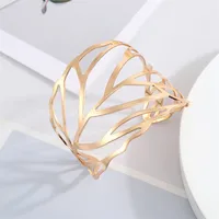 Europe And America Cross Border Ornament Retro Simple Metal Hollow Wide Bracelet Golden Leaf Rose Geometric Bracelet Armband sku image 5