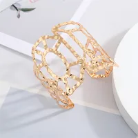 Europe And America Cross Border Ornament Retro Simple Metal Hollow Wide Bracelet Golden Leaf Rose Geometric Bracelet Armband sku image 6