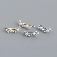 Yhe0326 S925 Silver Geometric Imitation Pearl Diamond Branch Ear Clip Earrings main image 5
