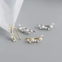 Yhe0326 S925 Silver Geometric Imitation Pearl Diamond Branch Ear Clip Earrings main image 4