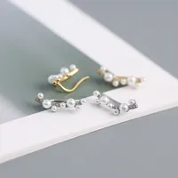Yhe0326 S925 Silver Geometric Imitation Pearl Diamond Branch Ear Clip Earrings main image 2