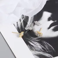 Yhe0290 S925 Sterling Silver Geometric Horse Eye Inlaid Stone Personality Stacking Earrings main image 3