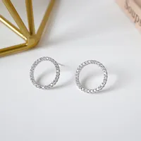 Ea012 Korean Version Of S925 Sterling Silver Micro-inlaid Zircon Hollow Geometric Circle Earrings main image 2