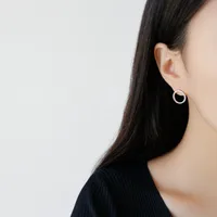 Ea012 Korean Version Of S925 Sterling Silver Micro-inlaid Zircon Hollow Geometric Circle Earrings main image 3