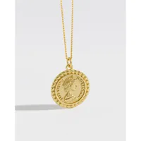 Hxl402 Korean Style S925 Sterling Silver Elizabeth Portrait Coin Short Pendant Clavicle Necklace Charm Women's Silver Jewelry main image 1