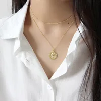 Hxl402 Korean Style S925 Sterling Silver Elizabeth Portrait Coin Short Pendant Clavicle Necklace Charm Women's Silver Jewelry main image 4