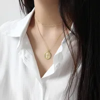 Hxl402 Korean Style S925 Sterling Silver Elizabeth Portrait Coin Short Pendant Clavicle Necklace Charm Women's Silver Jewelry main image 5
