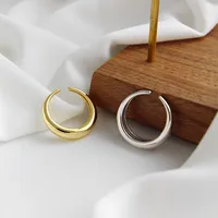 Korean Version Of S925 Sterling Silver Ring Ins Simple Geometric Arc Surface Smooth Female Ring Temperament Silver Ring main image 2