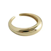 Korean Version Of S925 Sterling Silver Ring Ins Simple Geometric Arc Surface Smooth Female Ring Temperament Silver Ring main image 5